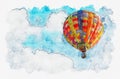 Watercolor painting illustration of Hot air balloon in the sky