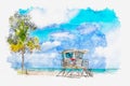 Watercolor painting illustration of Lifeguard tower in South Beach in Fort Lauderdale Florida, USA Royalty Free Stock Photo