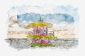 Watercolor painting illustration of Lifeguard tower in South Beach in Fort Lauderdale Florida, USA Royalty Free Stock Photo