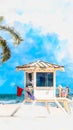 Watercolor painting illustration of lifeguard tower in Fort Lauderdale Royalty Free Stock Photo