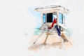 Watercolor painting illustration of lifeguard tower in Fort Lauderdale Royalty Free Stock Photo