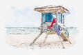 Watercolor painting illustration of lifeguard tower in Fort Lauderdale Royalty Free Stock Photo