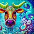 Illustration for printing, fabric pattern, for use in graphics. Abstract cow in the illustration Royalty Free Stock Photo