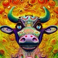 Illustration for printing, fabric pattern, for use in graphics. Abstract cow in the illustration Royalty Free Stock Photo