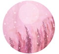 Watercolor painting, illustration, round logo. Forest, suburban landscape, silhouettes of fir trees, pines, trees and bushes Royalty Free Stock Photo