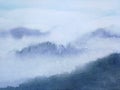 Watercolor ink landscape mountain fog. traditional oriental ink asia art style.hand drawn on paper.