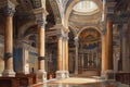 Watercolor painting of the interior of the Basilica of San Clemente in Rome. Royalty Free Stock Photo