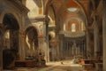 Watercolor painting of the interior of the Basilica of San Clemente in Rome. Royalty Free Stock Photo