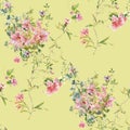 Watercolor painting of leaf and flowers, seamless pattern on Cream Yellow Royalty Free Stock Photo