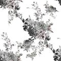 Watercolor painting leaf and flowers, seamless pattern on white background Royalty Free Stock Photo