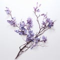 Delicate Blue Floral Branches On White Surface: Hyperrealistic Sculptural Paper Constructions