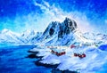 Watercolor Painting - Lofoten Island, Norway Royalty Free Stock Photo