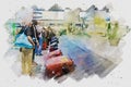 Watercolor painting of the luggage Carousel Royalty Free Stock Photo