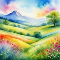 Watercolor painting of lush blooming summer meadow with colorful Beautiful artistic image for art background Royalty Free Stock Photo