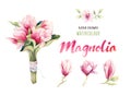 Watercolor Painting Magnolia blossom flower wallpaper decoration