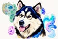 Watercolor painting of the Majestic Siberian Husky. A True Arctic Beauty with Energetic Spirit. Generative AI