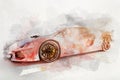 Watercolor painting of modern red sports car. Royalty Free Stock Photo