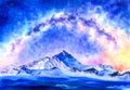 Watercolor Painting - Mount Everest With Milky Way