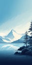 Minimalistic Fjord Art Print Illustration: Tranquil Lake On Mountain Background