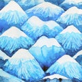 Watercolor painting mountain pattern illustration design blue color