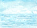 Watercolor painting nature background of blue sky, sea water and summer seascape beautiful waves, tropical nature.