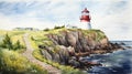 Watercolor Painting Of A Nova Scotia Lighthouse