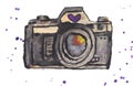 a watercolor painting of an old camera