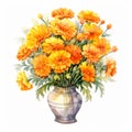 Watercolor Painting Of Orange Flowers In A Vase