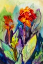 Watercolor painting original flower colorful of canna Lily flower