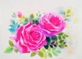 Watercolor painting original realistic flower pink flower of rose