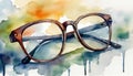 Watercolor painting of pair of eye glasses. Abstract hand drawn art. Colorful illustration