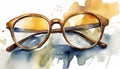 Watercolor painting of pair of eye glasses. Abstract hand drawn art. Colorful illustration Royalty Free Stock Photo