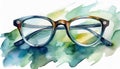 Watercolor painting of pair of eye glasses. Abstract hand drawn art. Colorful illustration Royalty Free Stock Photo