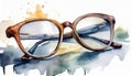 Watercolor painting of pair of eye glasses. Abstract hand drawn art. Colorful illustration Royalty Free Stock Photo