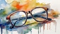 Watercolor painting of pair of eye glasses. Abstract hand drawn art Royalty Free Stock Photo