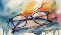 Watercolor painting of pair of eye glasses. Abstract hand drawn art Royalty Free Stock Photo