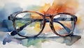 Watercolor painting of pair of eye glasses. Abstract hand drawn art