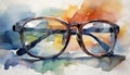 Watercolor painting of pair of eye glasses. Abstract hand drawn art Royalty Free Stock Photo