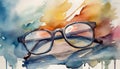 Watercolor painting of pair of eye glasses. Abstract hand drawn art