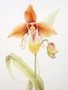 Watercolor Painting of Paphiopedilum Rothschildianum on White Canvas AI Generated Royalty Free Stock Photo