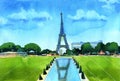 Watercolor painting with Paris Eiffel Tower and it`s reflections Royalty Free Stock Photo