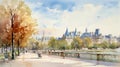 Ornamental Structures: Uhd Watercolor Painting Of Paris From The Lake