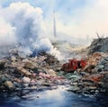 Watercolor painting pile of rubbish waste Royalty Free Stock Photo