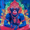 Watercolor painting of a portrait of a Hanuman, a Hindu god, AI-generated.