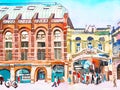 watercolor painting poster of Piccadilly street of London, sketc