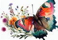 Watercolor painting of a pretty butterfly. Generative AI.