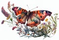 Watercolor painting of a pretty butterfly. Generative AI.