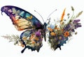 Watercolor painting of a pretty butterfly. Generative AI.