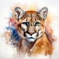 Watercolor painting of a puma, Panthera Puma, on white background generative AI Generative AI Royalty Free Stock Photo