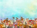 Watercolor painting purple cosmos flower field